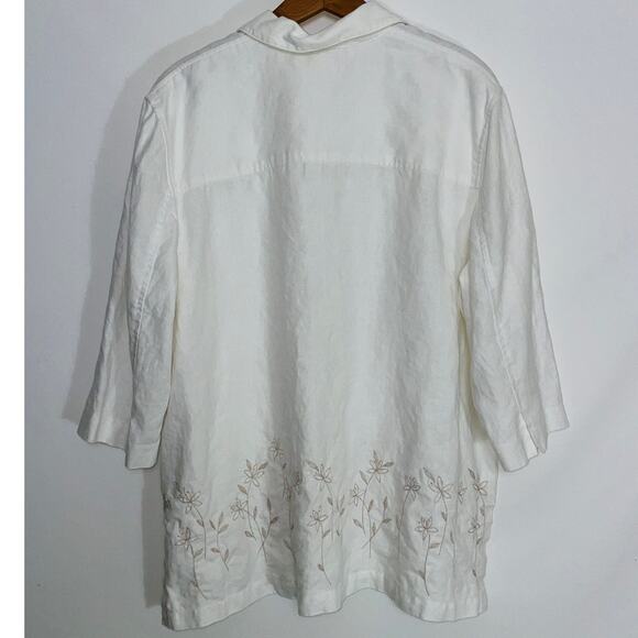 Maggie McNaughton Floral Embroidered 100% Linen Top‎ - Women's Size 1X - Picture 2 of 7